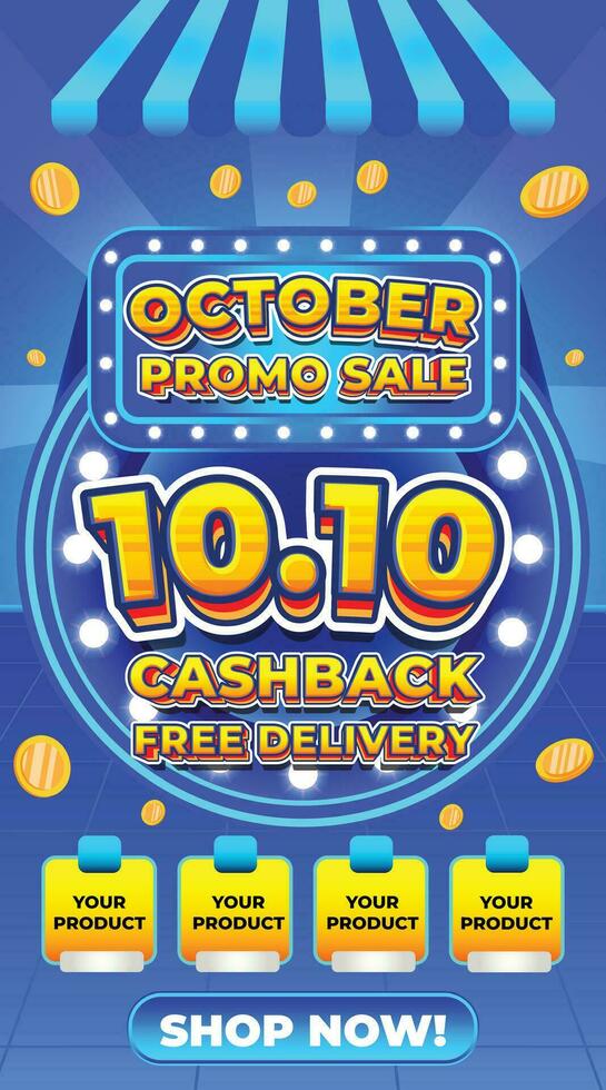 10 10 OCTOBER EVENT CASHBACK SALE FREE DELIVERY FLASH SALE DISCOUNT PROMO GIVEAWAY TEMPLATE BACKGROUND 2 vector