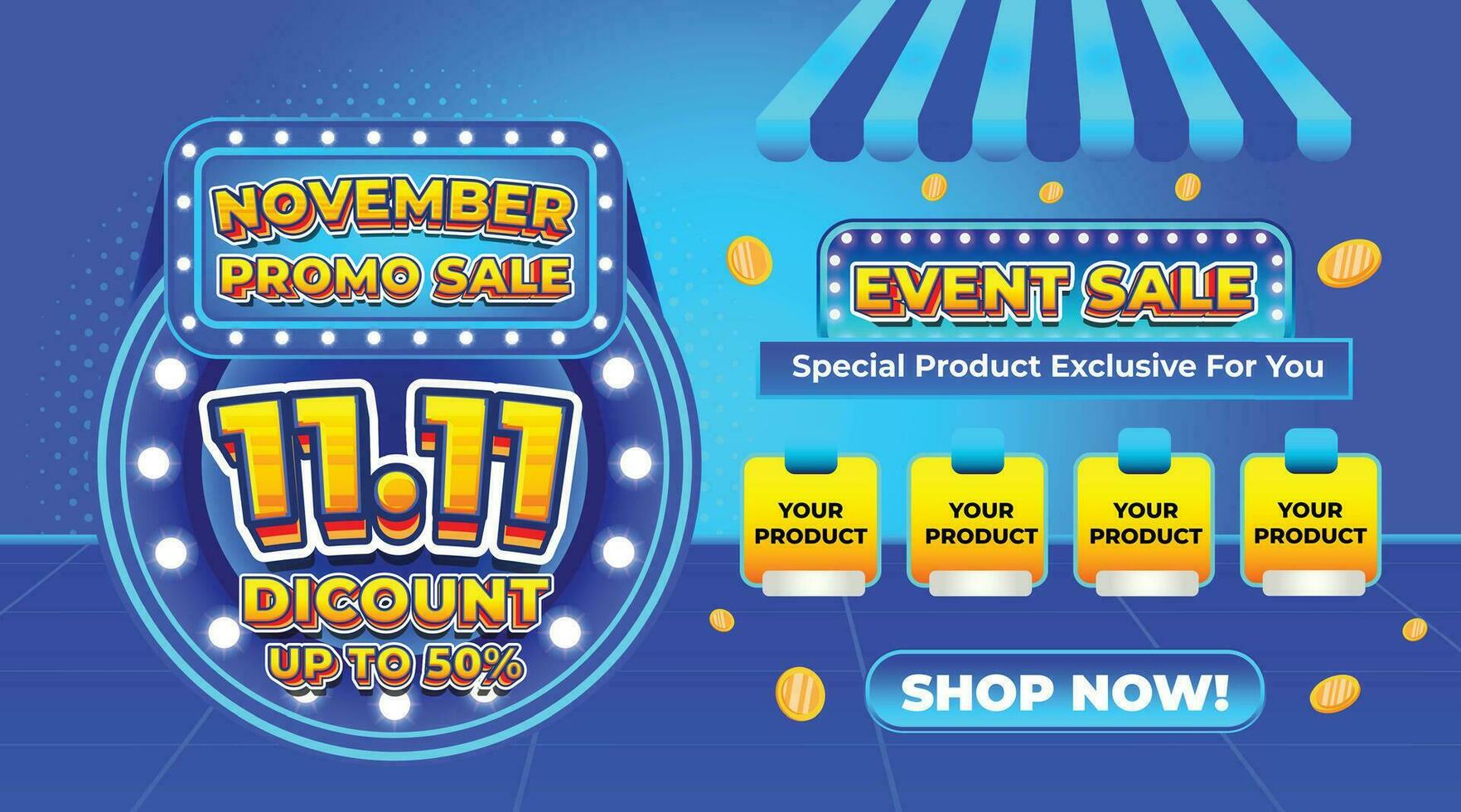 11 11 NOVEMBER DISCOUNT 50 PERCENT EVENT SALE 3D CASHBACK FLASH SALE SOCIAL MEDIA PROMO GIVEAWAY TEMPLATE BACKGROUND vector