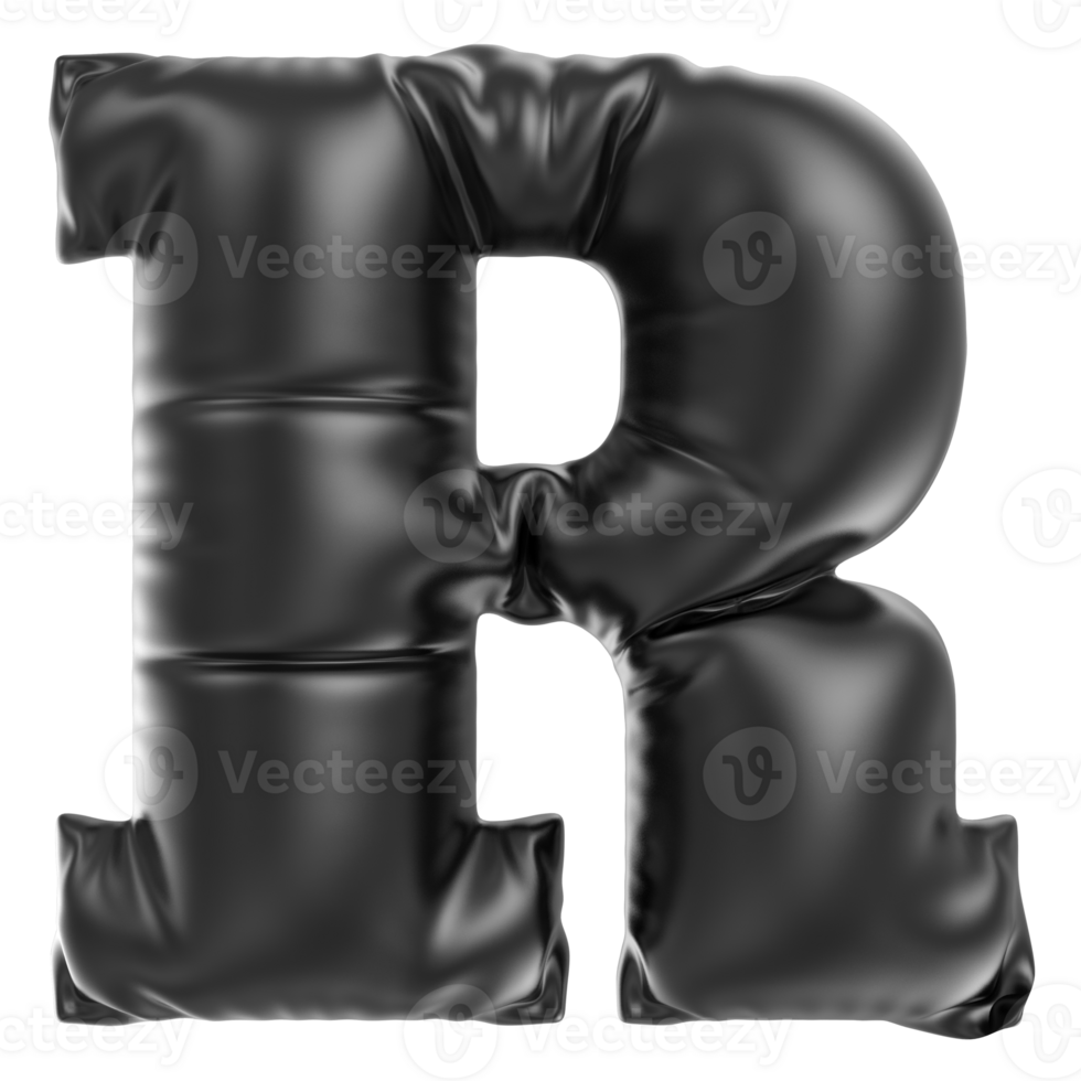 Balloon Font R Black 3D Rendering png