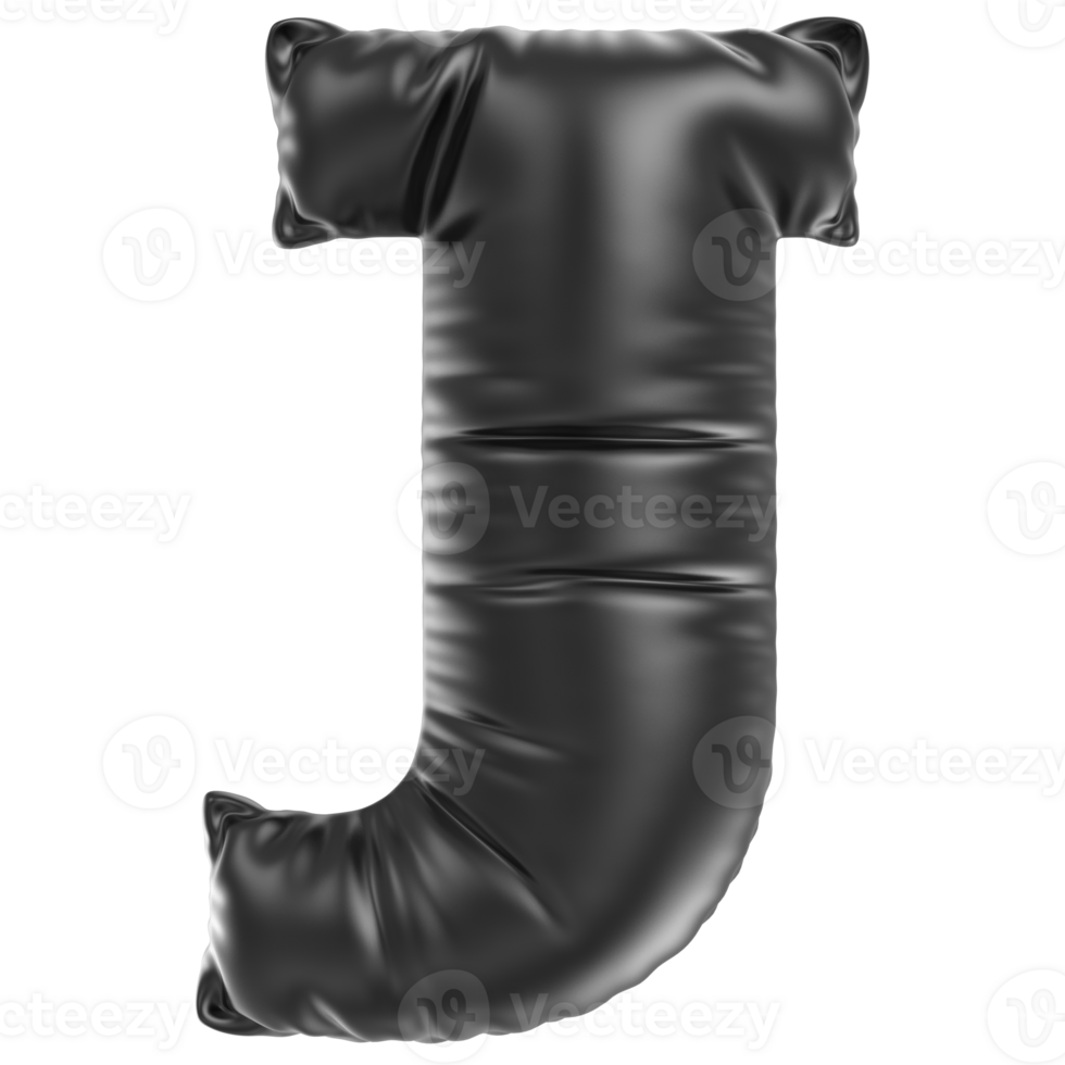 Balloon Font J Black 3D Rendering png
