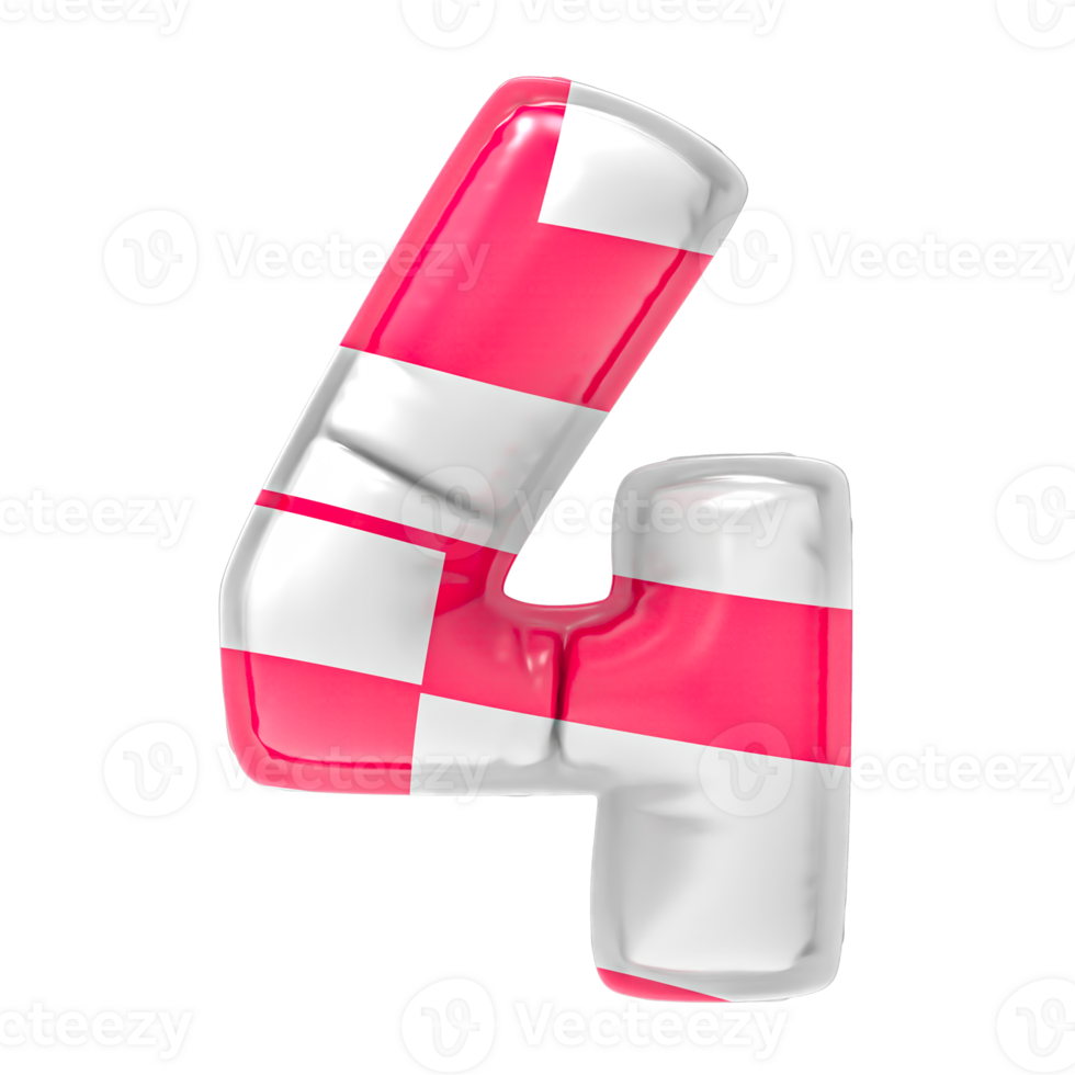 Balloon 4 Number Pink With White 3D Render png