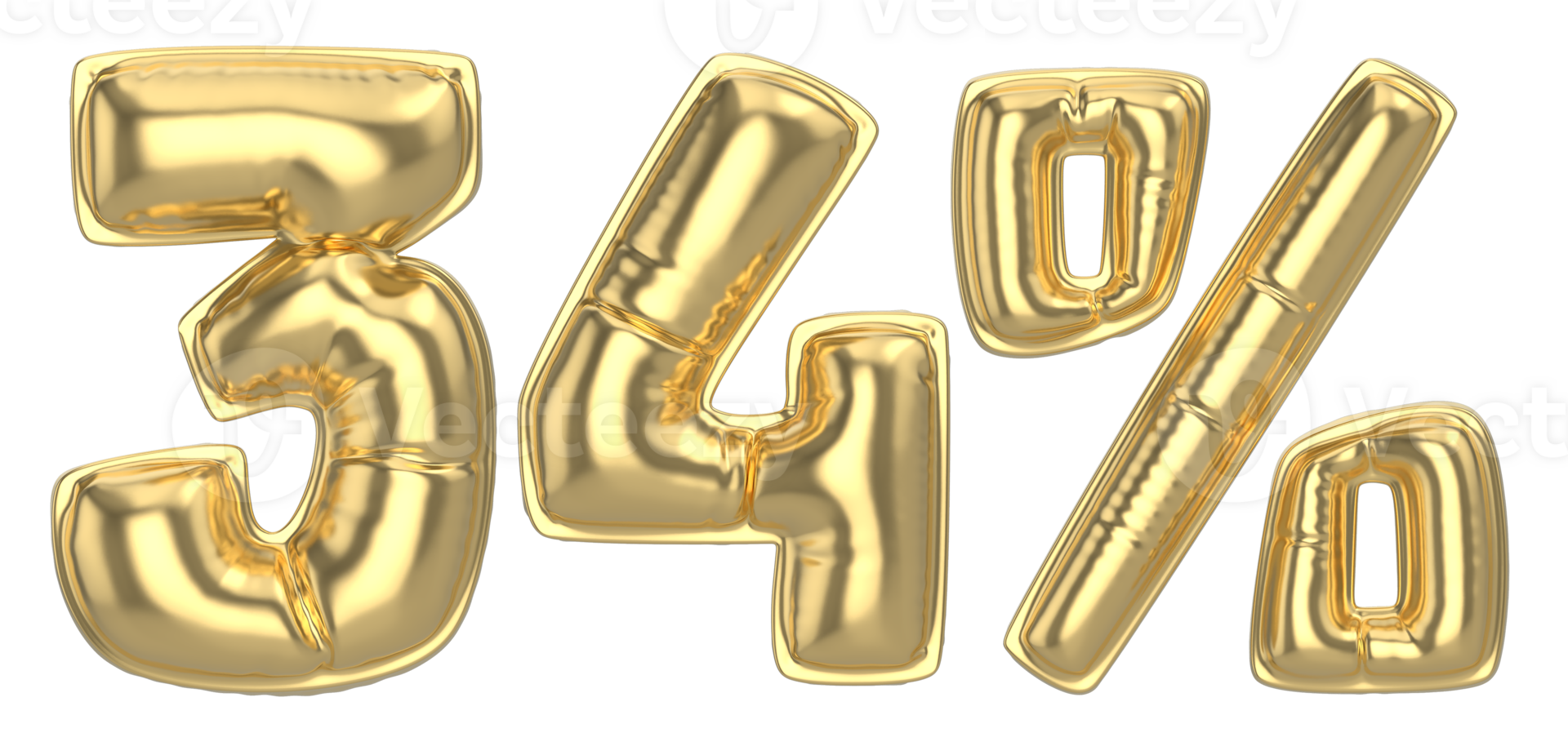 34 Percent Gold 3D Number png