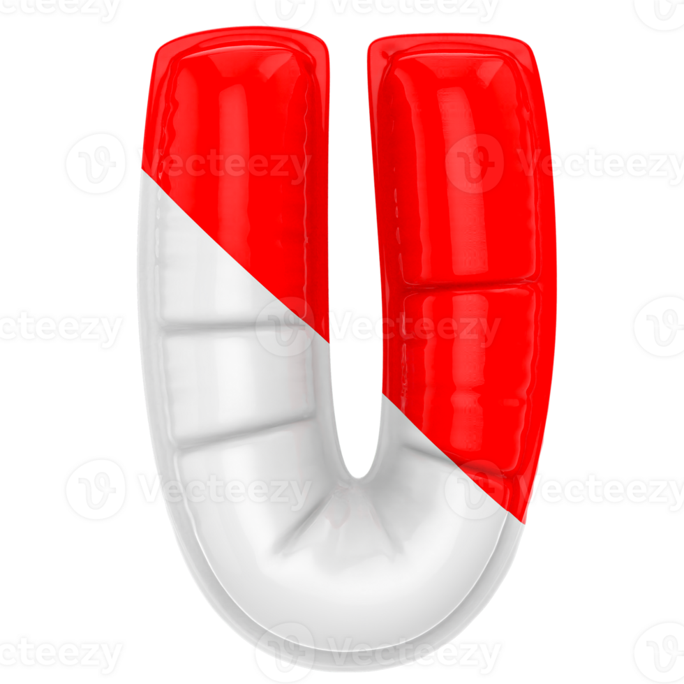 Balloon U Font Red With White 3D Render png