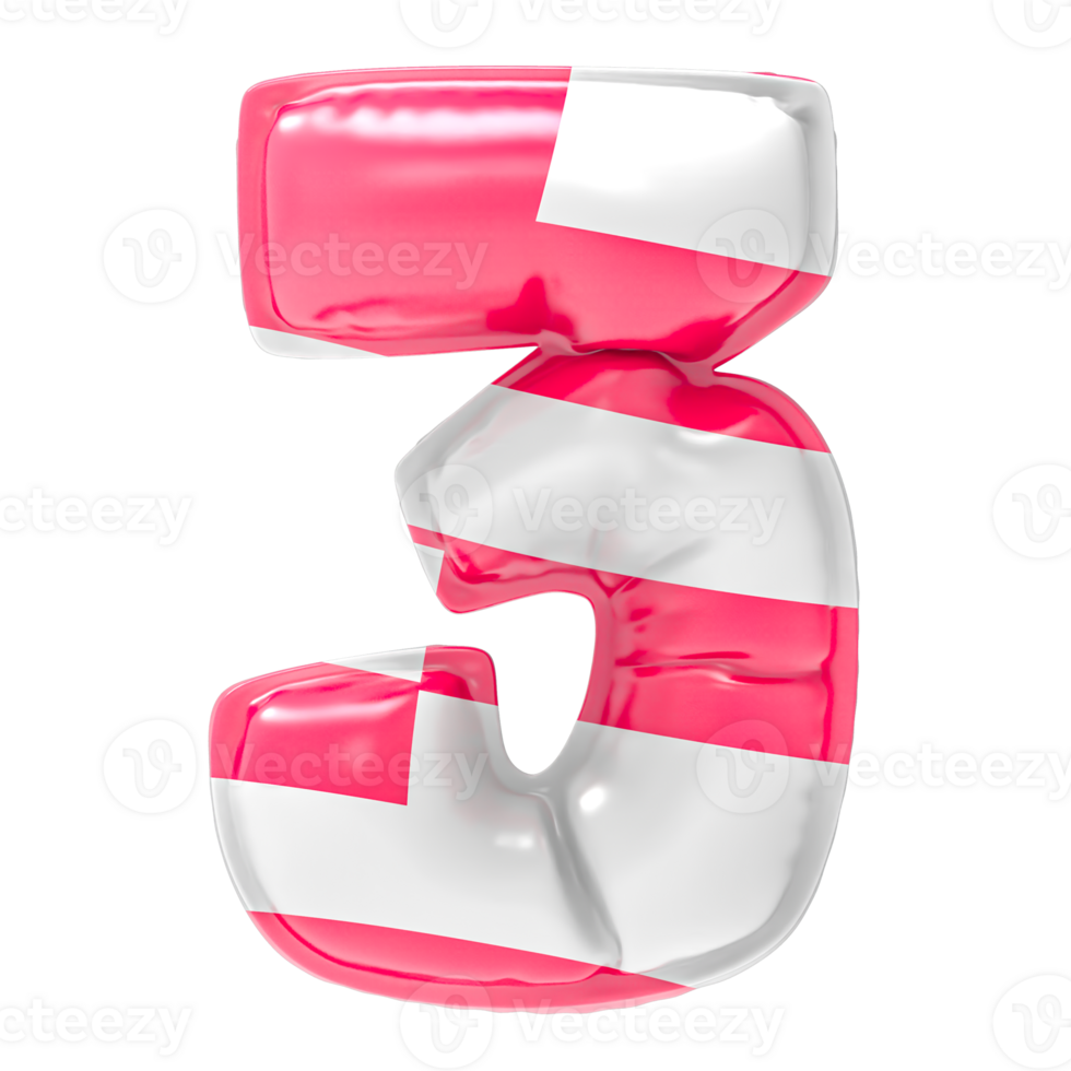 Balloon 3 Number Pink With White 3D Render png