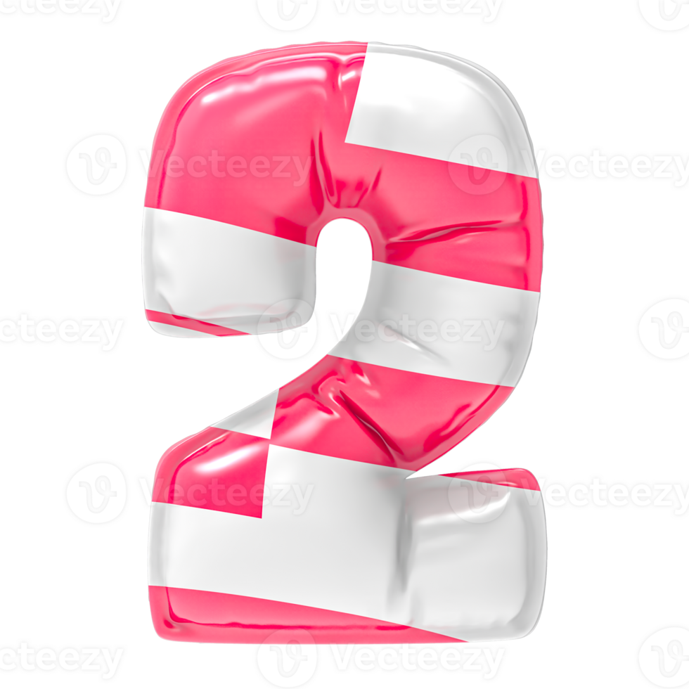 Balloon 2 Number Pink With White 3D Render png