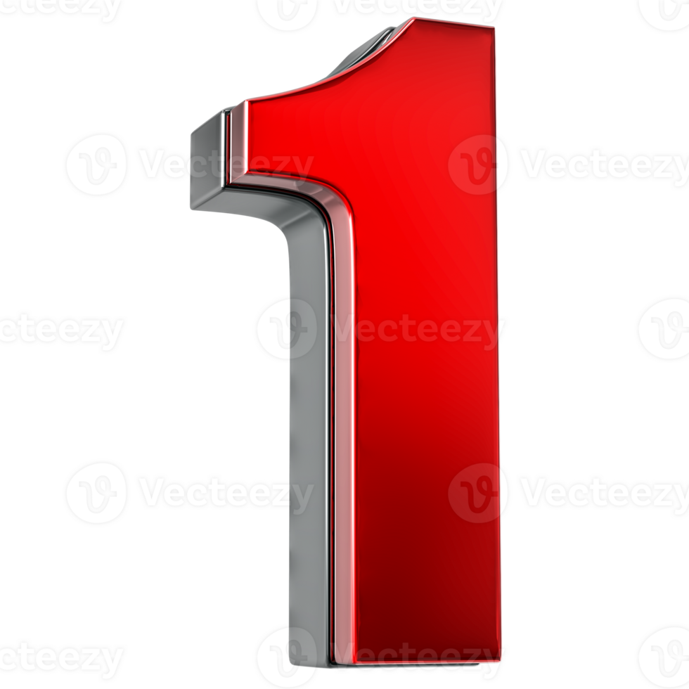 1 Number Red 3D png