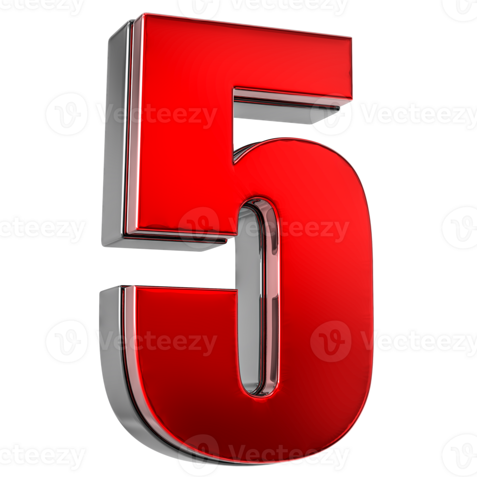 5 Number Red 3D png