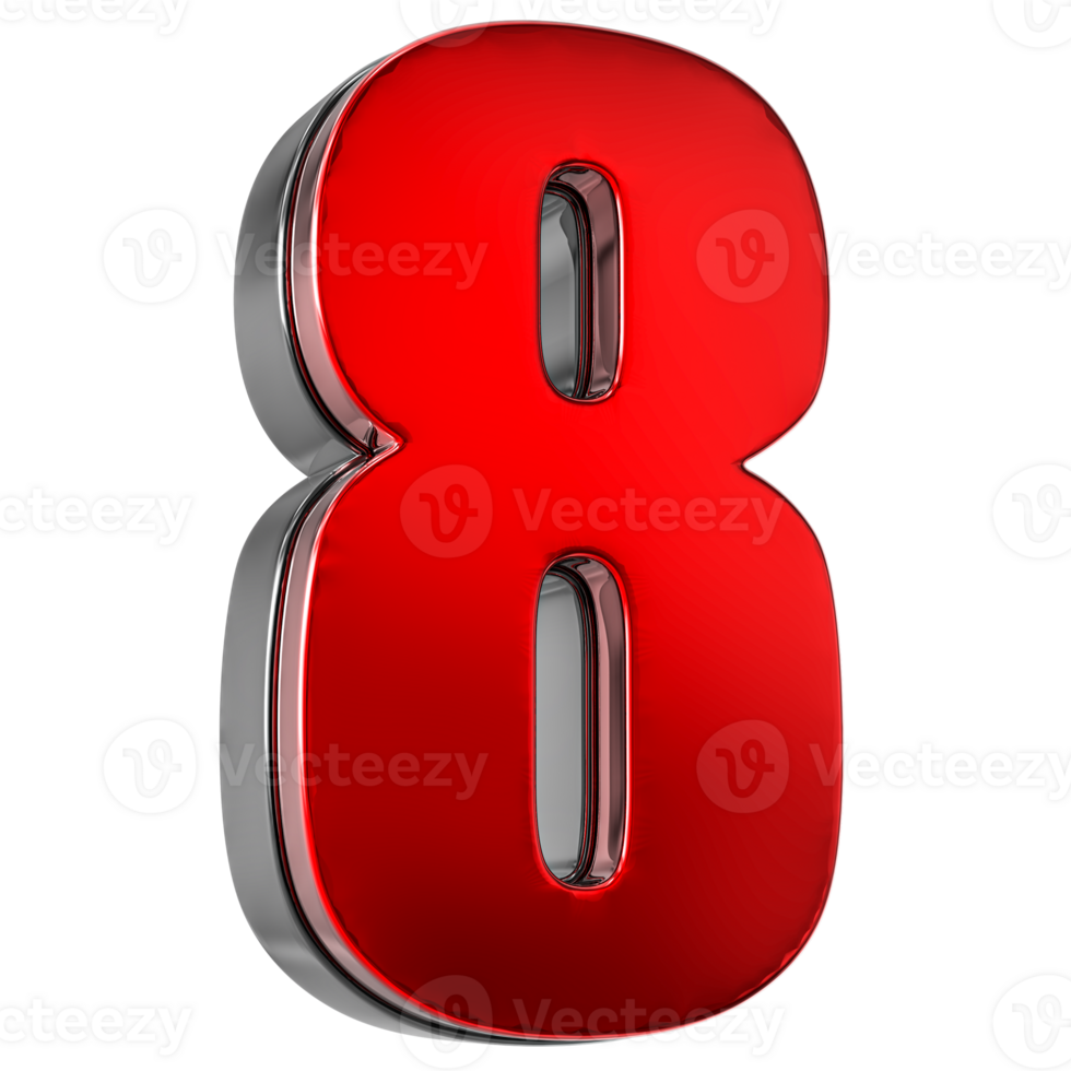 8 Number Red 3D png