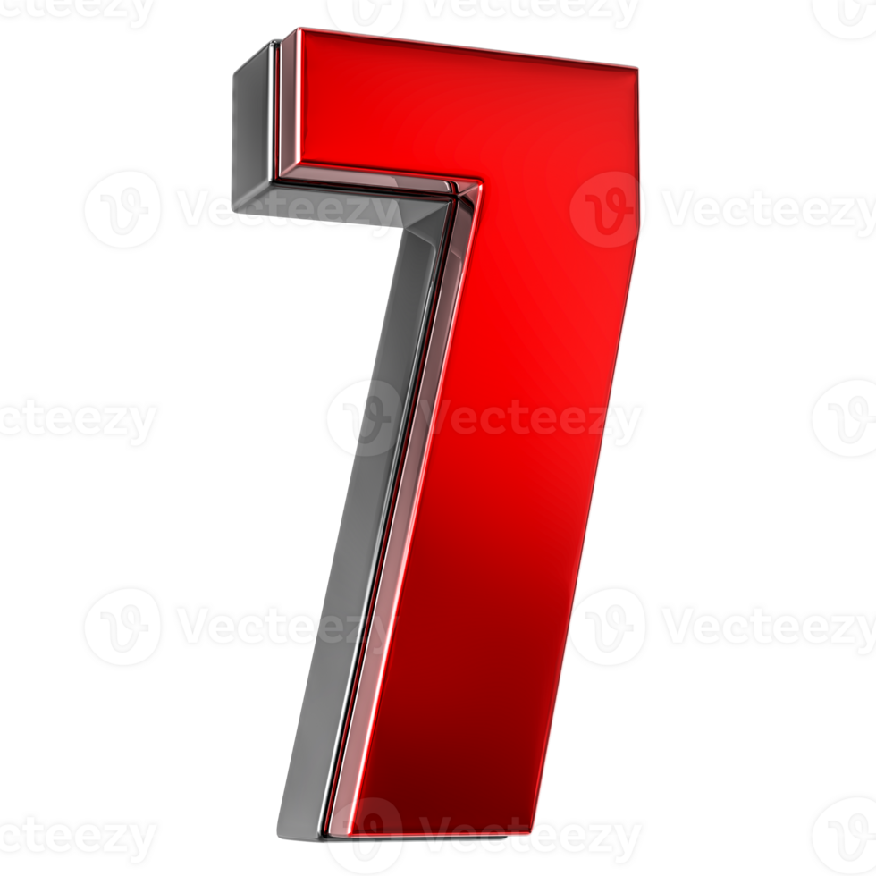 7 Number Red 3D png