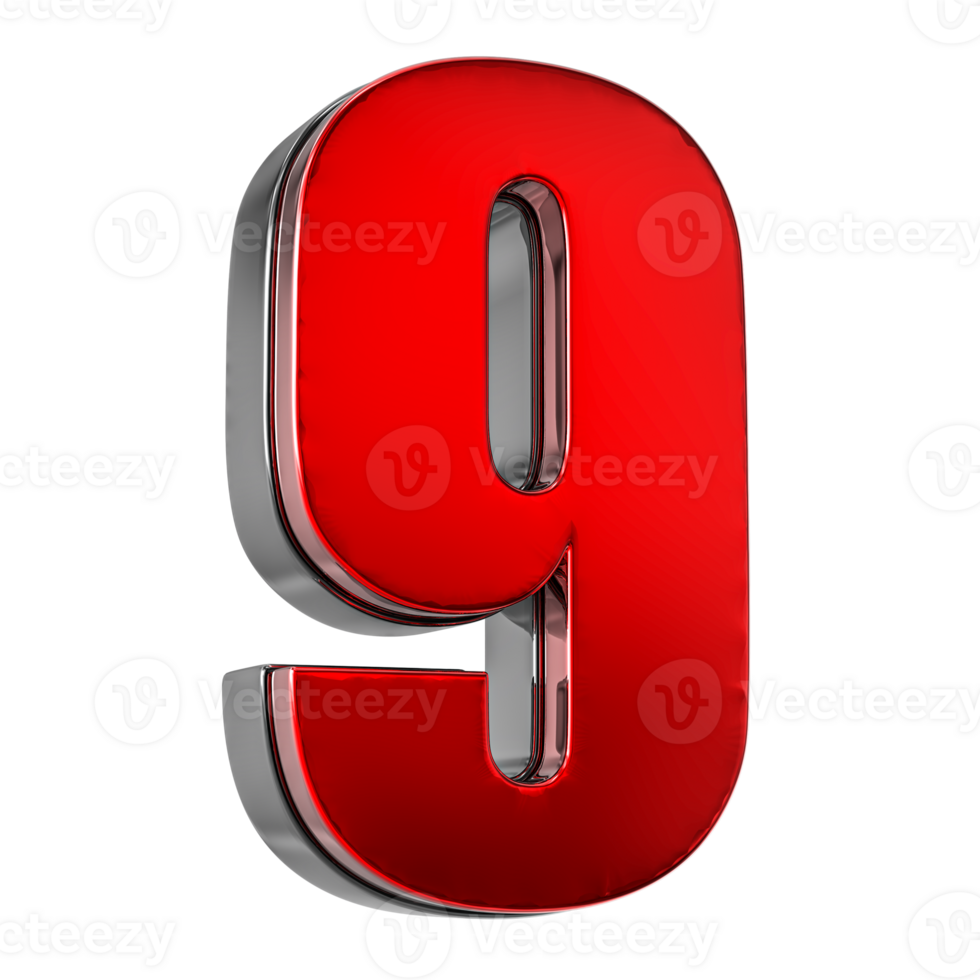 9 Number Red 3D png