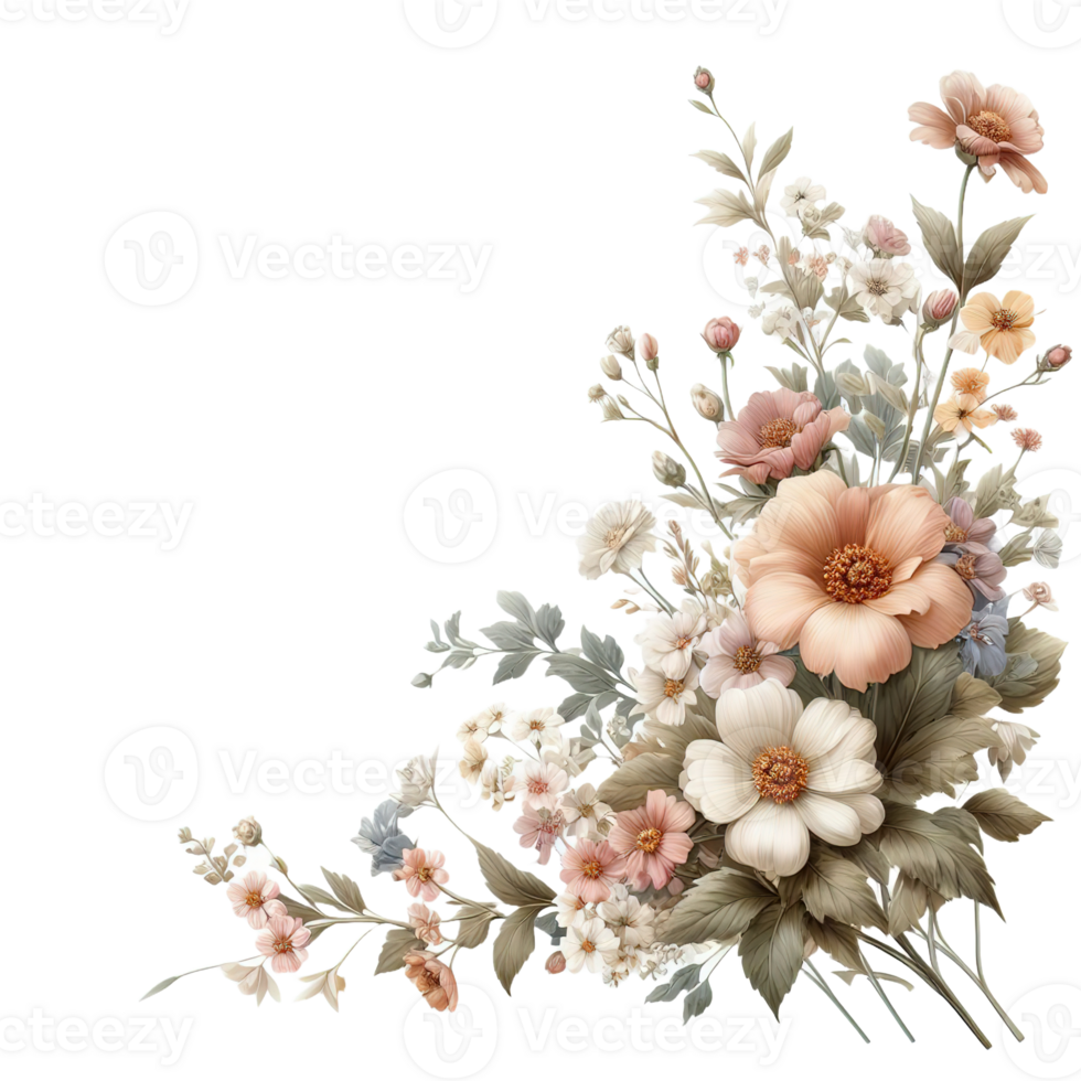 ai genererad skön bukett av blommor isolerat blommor illustration.gift låda födelsedag, bröllop, mors dag, hjärtans dag, kvinnors dag blommor och löv för inbjudan, png