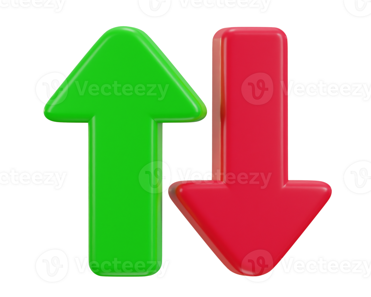 3d grön upp och röd ner pil ikon png
