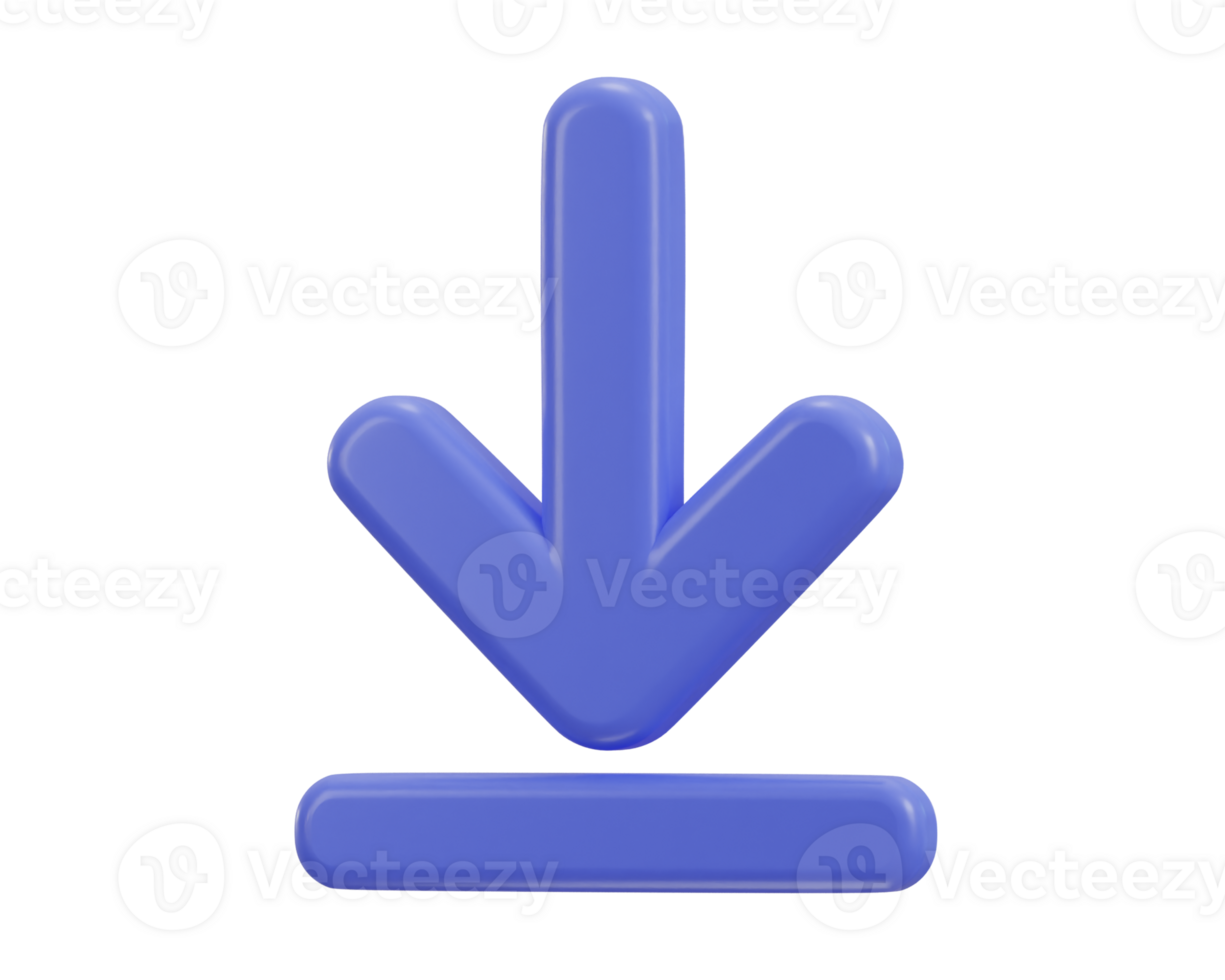 3D download icon, Upload icon, Download symbol, sign. Down arrow bottom side symbol png