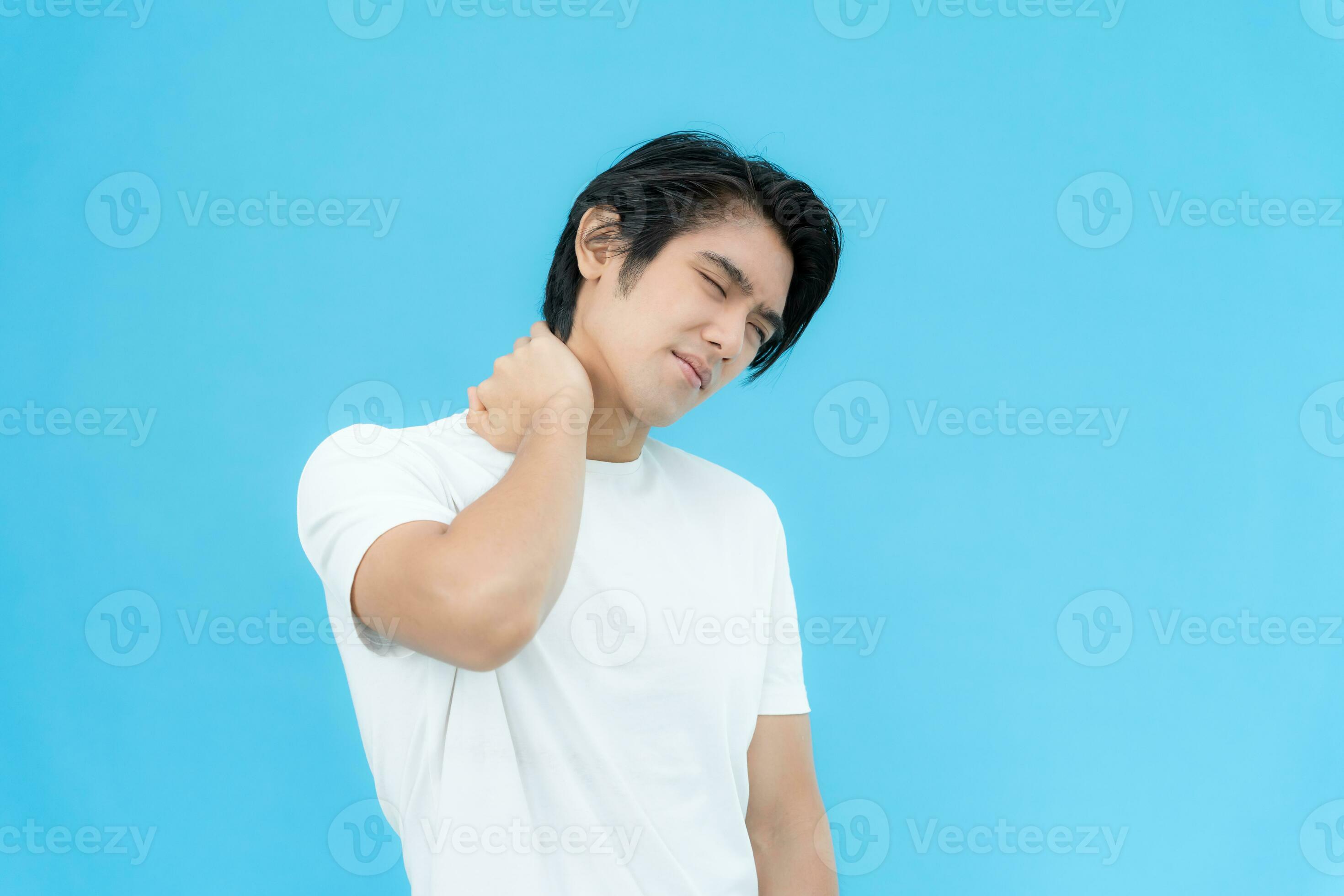 office syndromes, man massaging neck pain due to work and using a