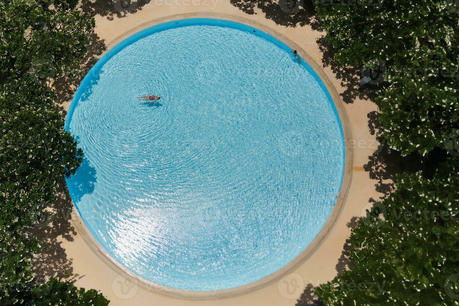 Top view of woman swimming in swimming pool minimal concept. photo