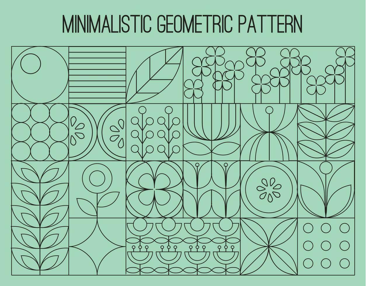 resumen geométrico flores y plantas. Bauhaus modelo. mosaico estilo. sencillo geométrico formas textil antecedentes. vector botánico ilustración.