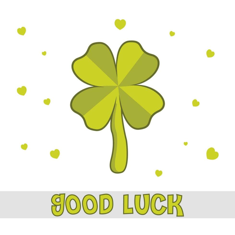 St. patrick's day green heart shaped leaf, good luck four leaf isolated on background vector