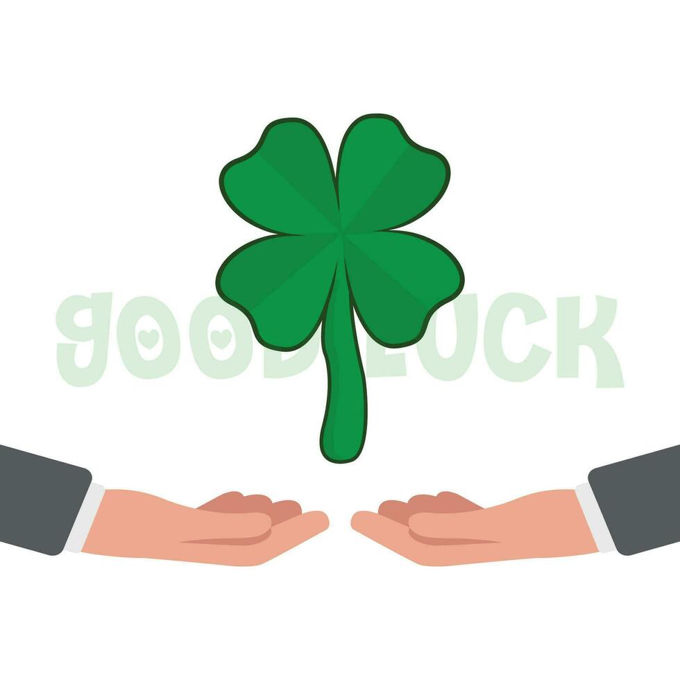 St. patrick's day green heart shaped leaf, good luck four leaf isolated on background vector