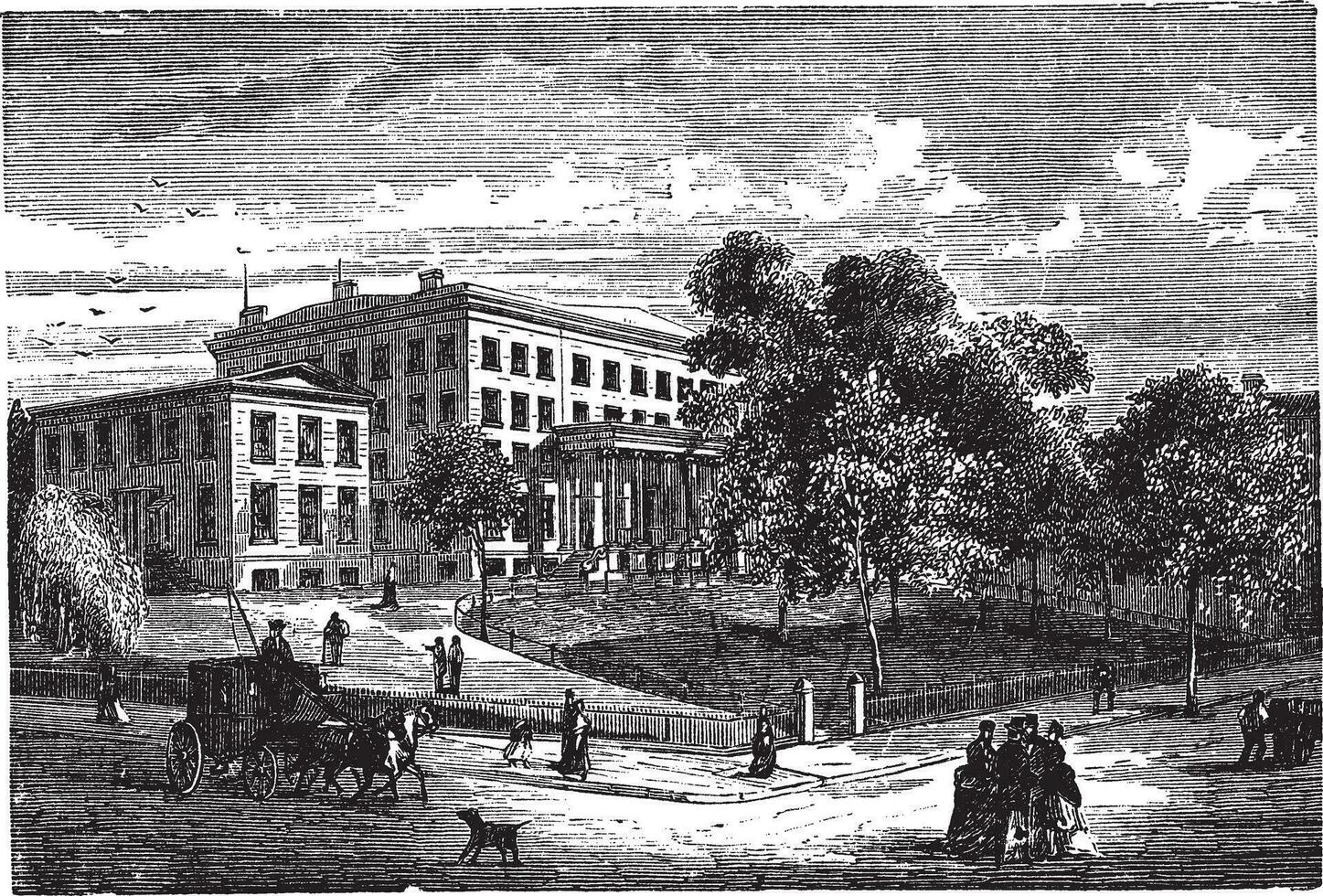 Columbia Universidad en manhattan, nuevo York ciudad, EE.UU, Clásico grabado ilustración vector