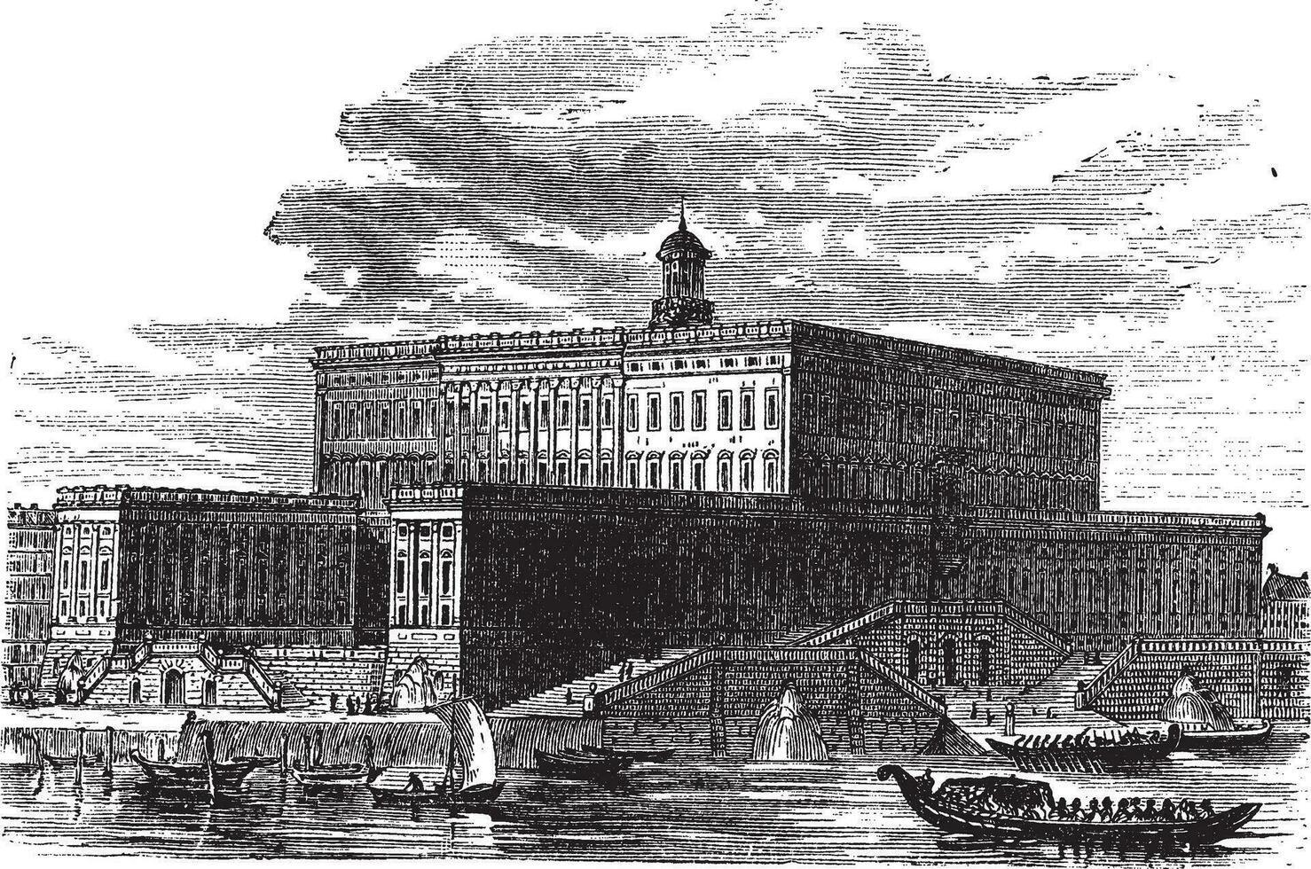 Stockholm Palace in Stadsholmen Sweden vintage engraving vector