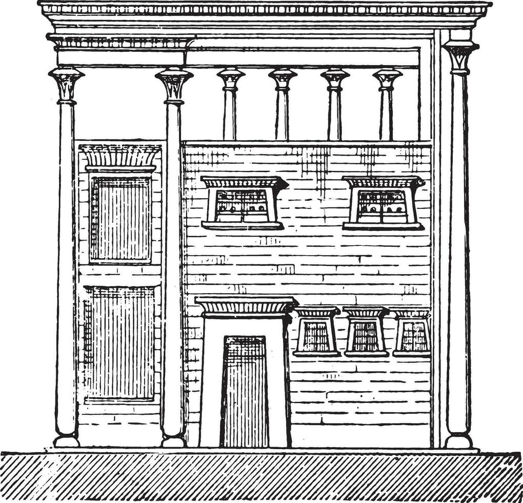 Egyptian house, vintage engraving. vector