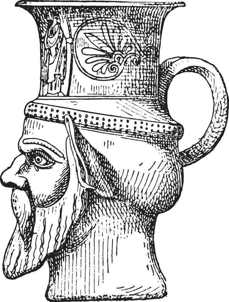 Vase-shaped head, vintage engraving. vector