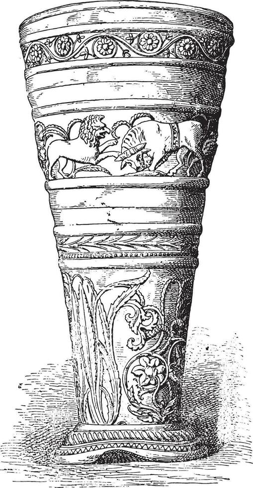 Silver Goblet treasure of Hildesheim, vintage engraving. vector