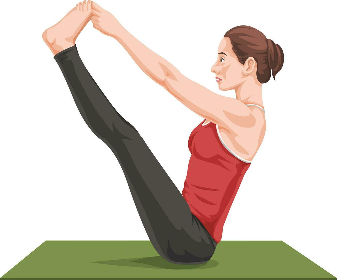 Vector of woman stretching on yoga mat.