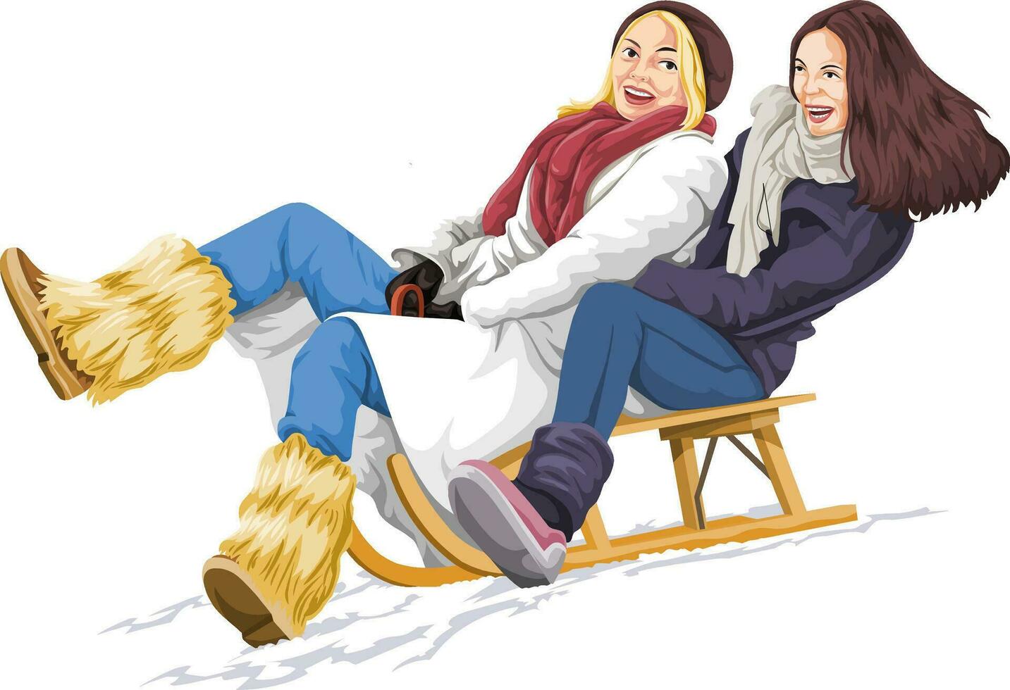 Vector of women enjoying sleigh ride.