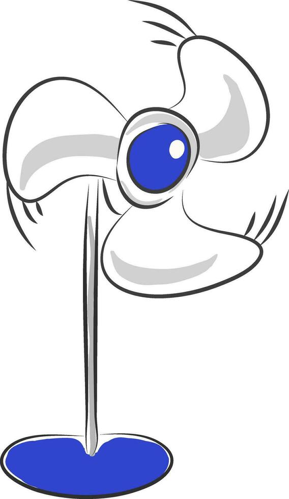 White electric fan on a blue stand vector illustration on white background.