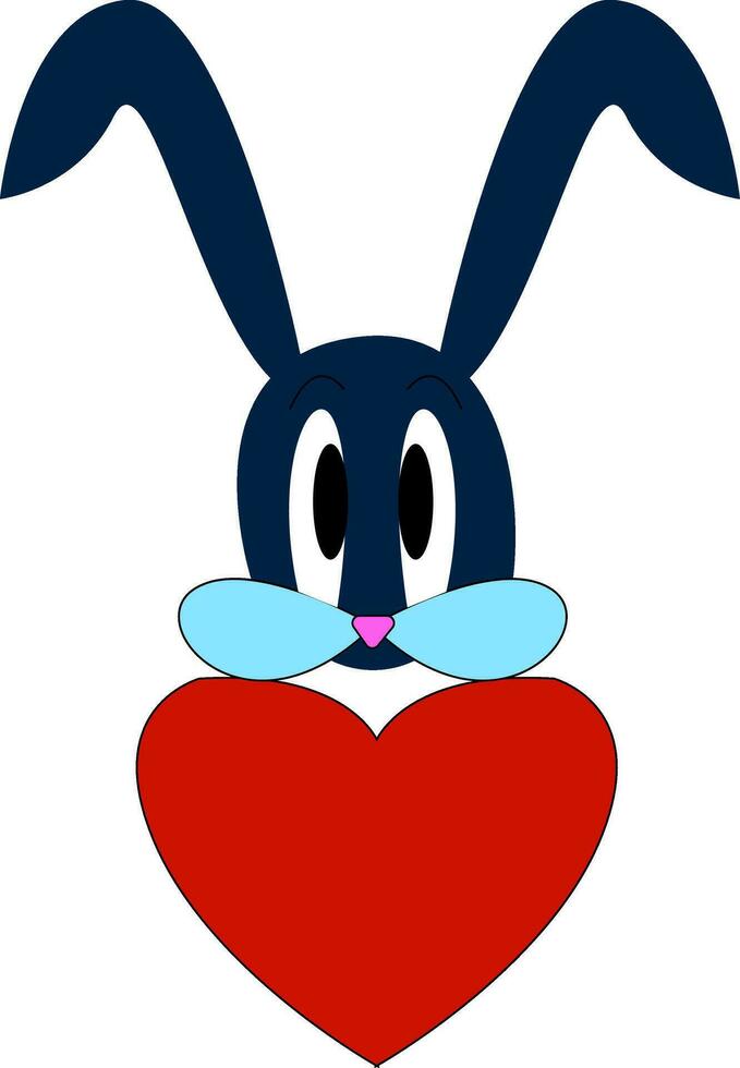 Blue rabbit wiith a big red heart vector illustration on white background.