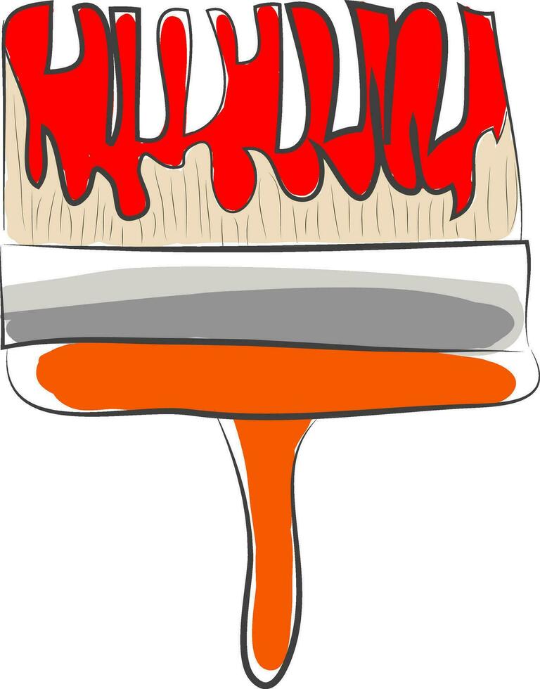 Paint brush with red paint vector illustration on white background.