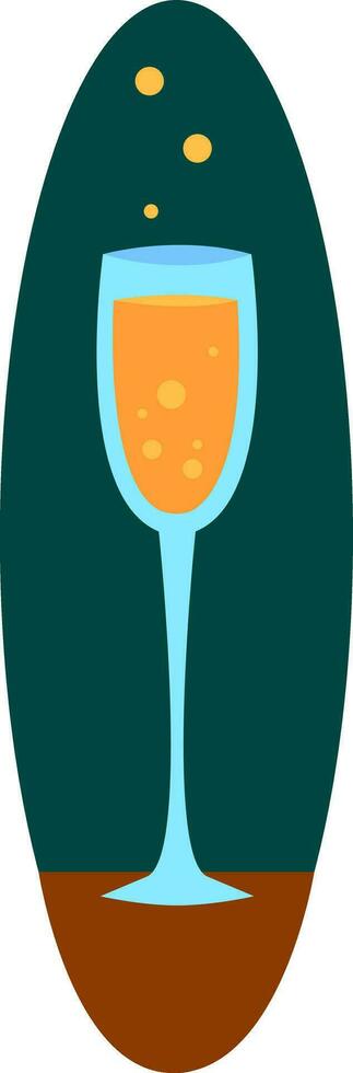 Champagne glass in dark blue-green eclipse vector illustration on white background.