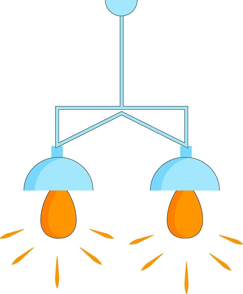 Four armed grey vintage chandelier with yellow lights vector illustration on white background.