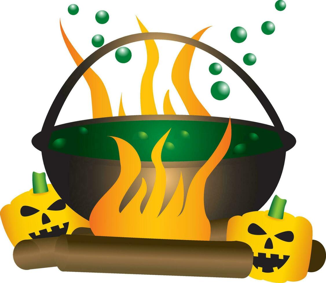 Halloween theme of a bubbling witch cauldron. vector