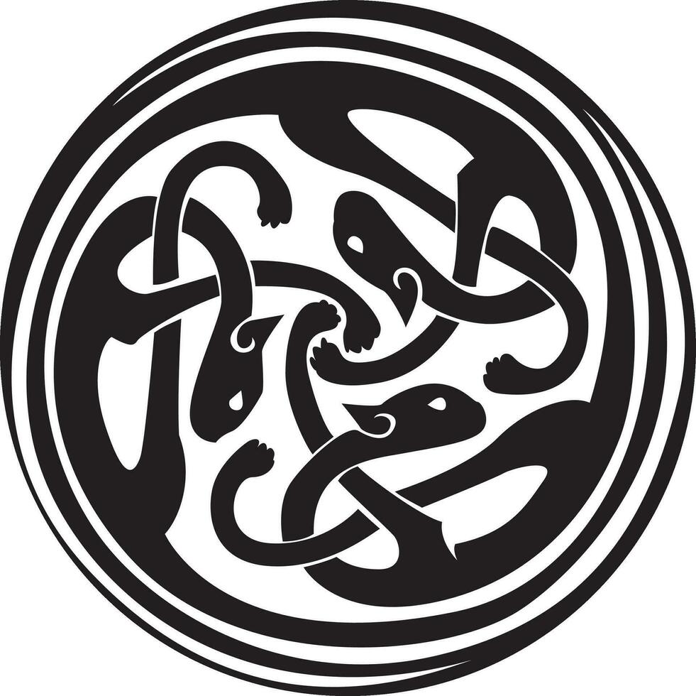 Celtic Irish zoomorphic interwoven design in black and white vector