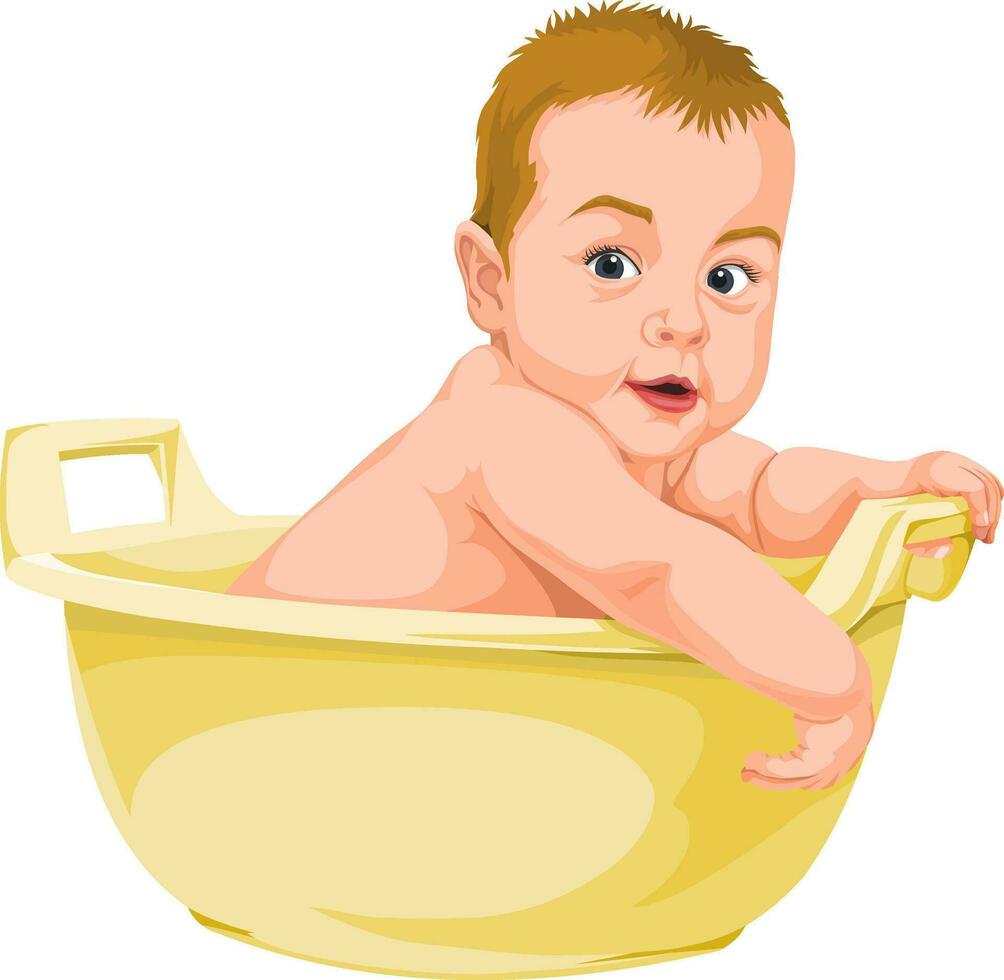 Vector of baby boy in bathtub.