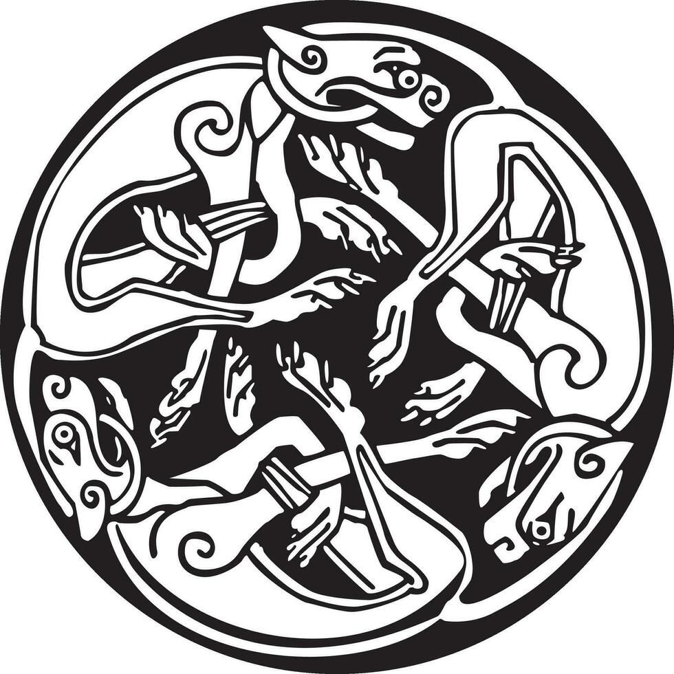 Celtic design of a three dogs biting their tails intertwined inside a circle vector