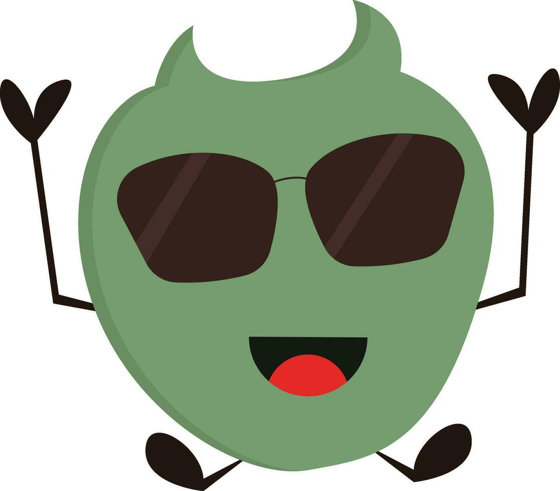 Smiling green monster with sunglasses vector illustration on white background.