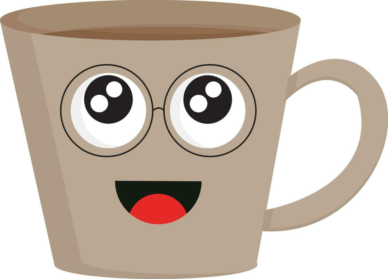 ligero marrón sonriente café taza con ojo lentes vector ilustración en blanco antecedentes.