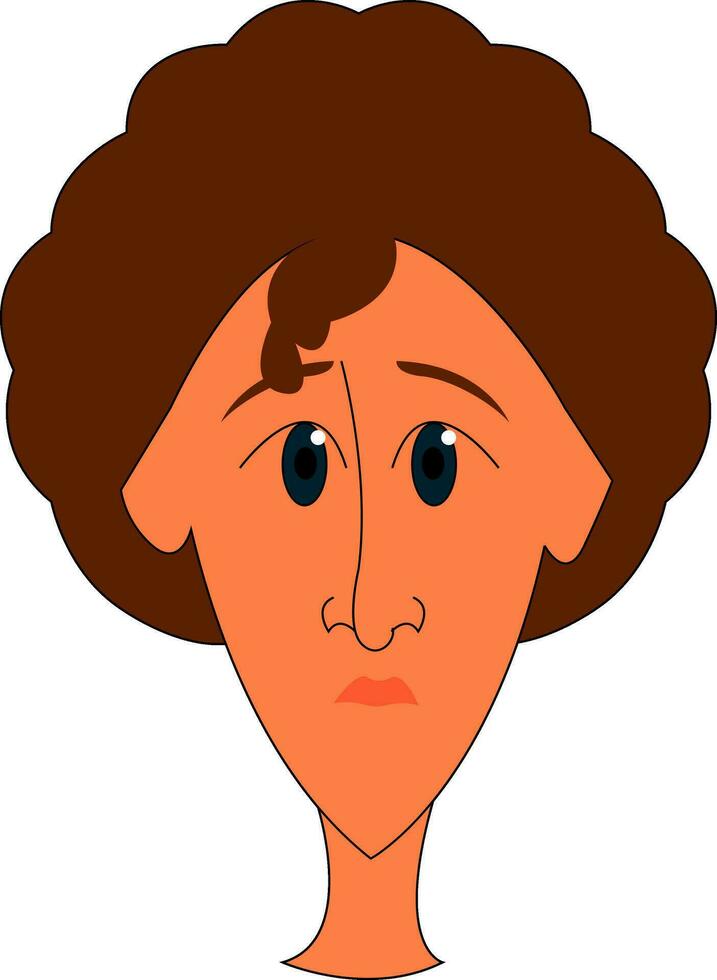 Sad girl with curly hair vector illustration on white background.