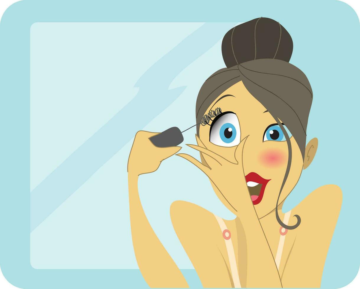 Cute brunette applying mascara or eyeliner vector