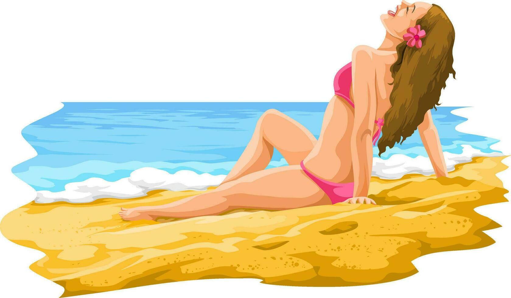 Vector of sexy young woman sunbathing in the beach.