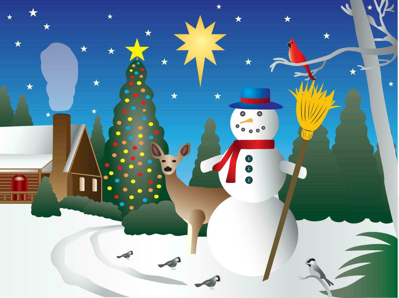 Snowman in Christmas scene vector