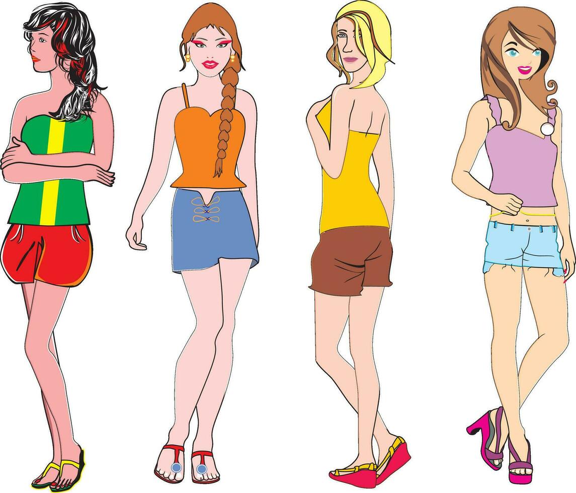 muchachas en verano moda, ilustración vector