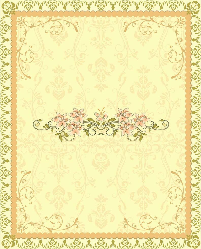 Vintage invitation card with ornate elegant retro abstract floral design vector