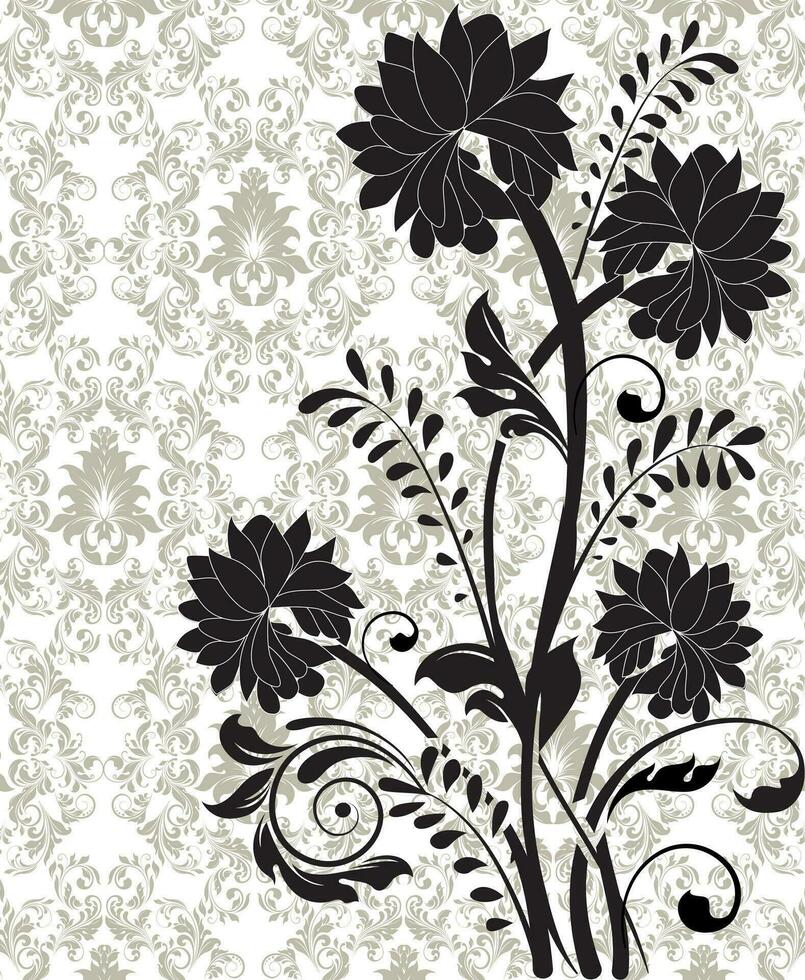 Vintage invitation card with ornate elegant retro abstract floral design vector