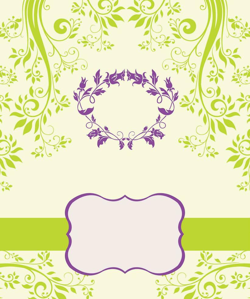 Purple and green abstract floral invitation vector