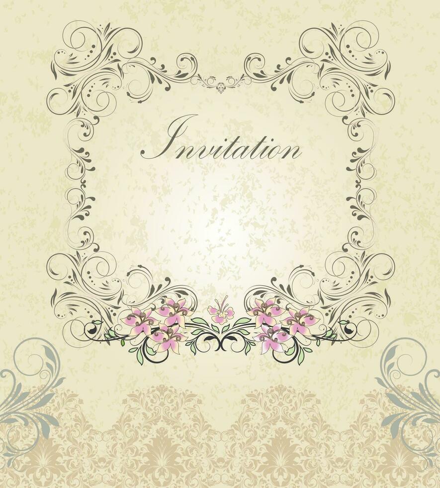 Vintage invitation card with ornate elegant retro abstract floral design vector