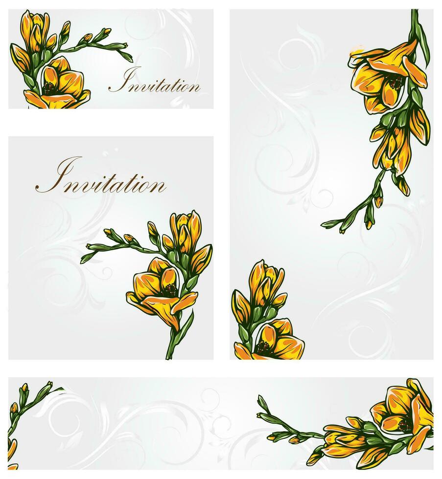 Set of four 4 vintage invitation card with ornate elegant retro abstract floral design vector